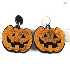 Halloween Glittery Pumpkin Earrings